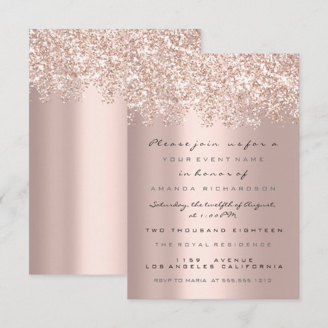 Invitation Rose Gold Pailleté Mariage Douzième élégant (Devant / Derrière)
