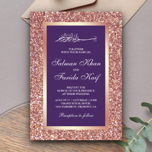 Invitation Rose Gold Pailleté Mariage Musulman Islamique Viol