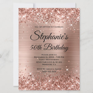 Invitation Rose Gold Pailleté Papier Métallisé Fancy Monogram