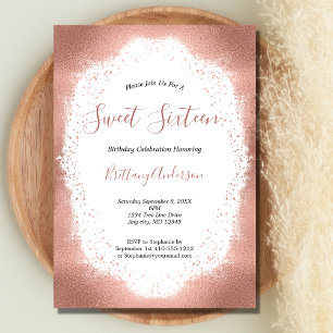 Invitation Rose Gold Pailleté Sweet Seize 16 Anniversaire