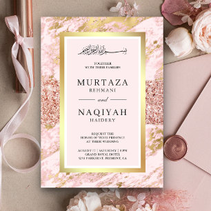 Invitation Rose Gold Paillettes Blush Rose Marbre Mariage Mus