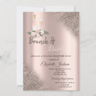 Invitation Rose Gold Paillettes Bokeh Brunch & Bubbly 