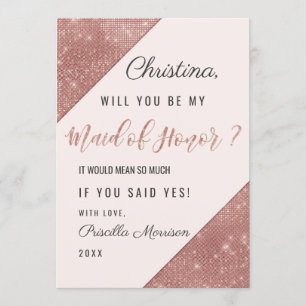 Invitation Rose Gold Paillettes Étincelantes Demoiselle d'Hon
