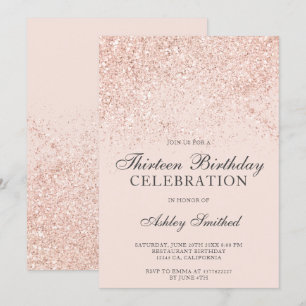 Invitation Rose gold paillettes scintillent blush treize