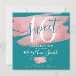 Invitation Rose Gold Paint Sweet 16e anniversaire Turquoise 