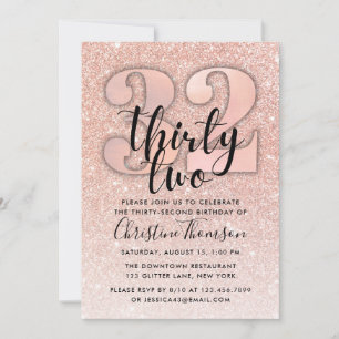 Invitation Rose Gold Parties scintillant 32ème anniversaire I