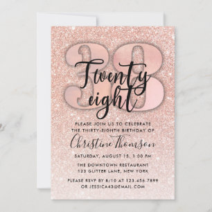 Invitation Rose Gold Parties scintillant 38e anniversaire Inv