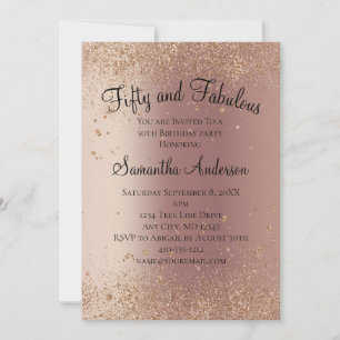 Invitation Rose Gold Parties scintillant 50 et Fabulous Birth