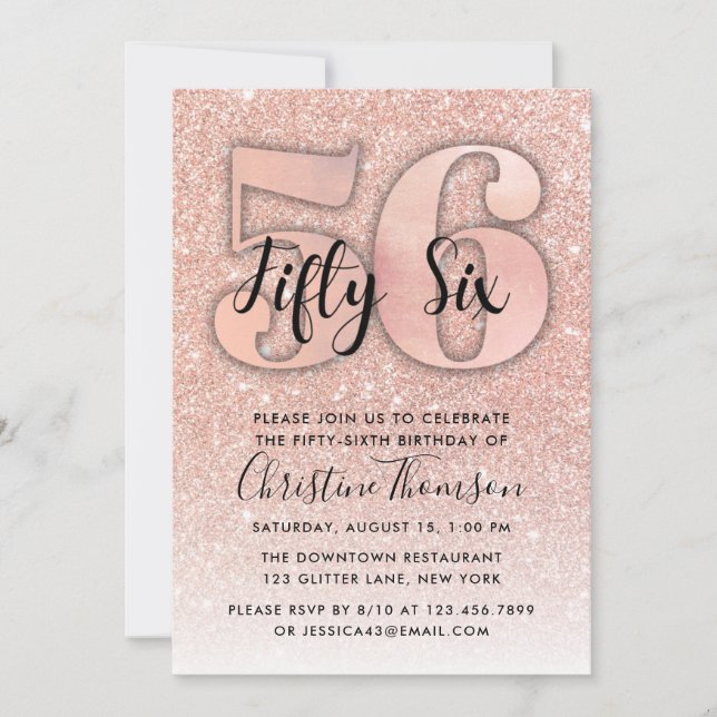 Invitation Rose Gold Parties scintillant 56e anniversaire Inv (Devant)