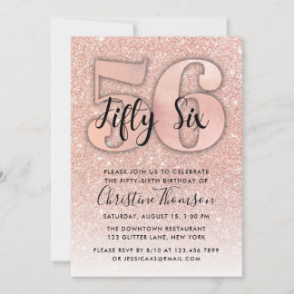 Invitation Rose Gold Parties scintillant 56e anniversaire Inv