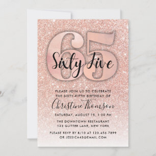 Invitation Rose Gold Parties scintillant 65e anniversaire Inv