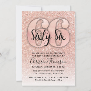 Invitation Rose Gold Parties scintillant 66e anniversaire Inv