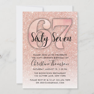 Invitation Rose Gold Parties scintillant 67e anniversaire Inv