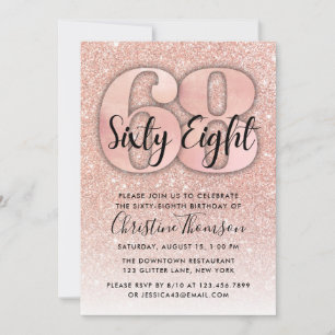 Invitation Rose Gold Parties scintillant 68e anniversaire Inv