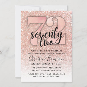 Invitation Rose Gold Parties scintillant 72e anniversaire Inv