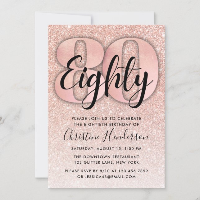 Invitation Rose Gold Parties scintillant 80e anniversaire Inv (Devant)