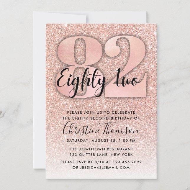 Invitation Rose Gold Parties scintillant 82ème anniversaire I (Devant)