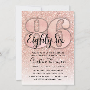 Invitation Rose Gold Parties scintillant 86e anniversaire Inv