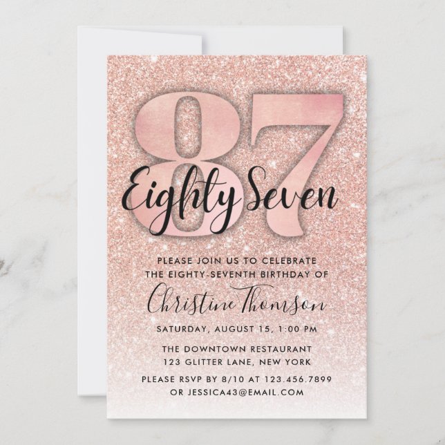 Invitation Rose Gold Parties scintillant 87e anniversaire Inv (Devant)