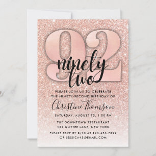 Invitation Rose Gold Parties scintillant 92ème anniversaire I