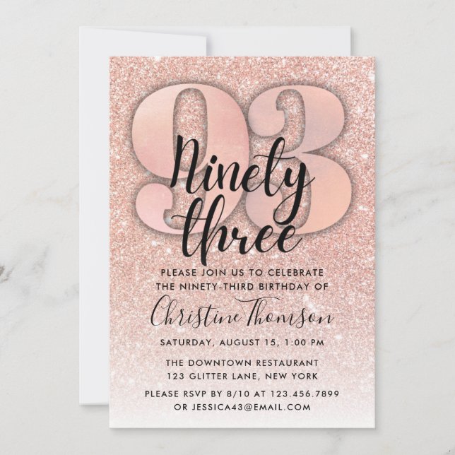 Invitation Rose Gold Parties scintillant 93ème anniversaire I (Devant)