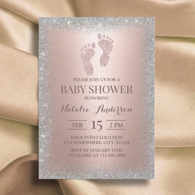 Invitation Rose Gold Parties scintillant argent  garçon Baby  (Créateur téléchargé)