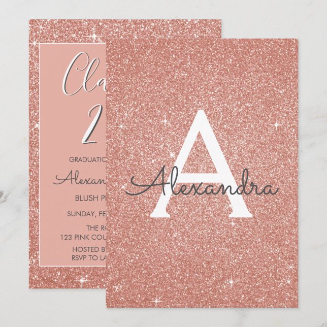 Invitation Rose Gold Parties scintillant Classe de 2018 Gradu (Devant / Derrière)