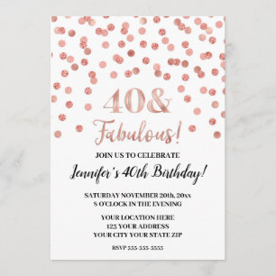 Invitation Rose Gold Parties scintillant Confetti 40 et fabul