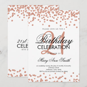 Invitation Rose Gold Parties scintillant Confetti White 21e a
