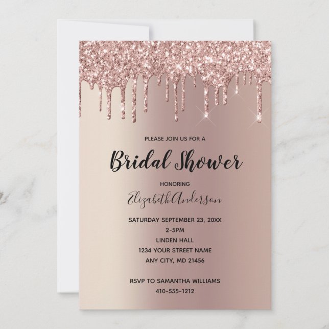 Invitation Rose Gold Parties scintillant Drift Glam Fête des  (Devant)