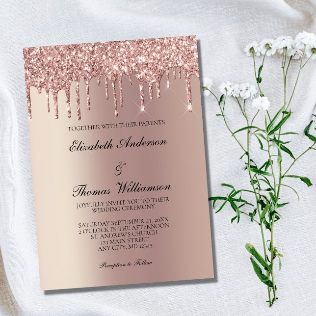 Invitation Rose Gold Parties scintillant Drip tendance mariag (Créateur téléchargé)