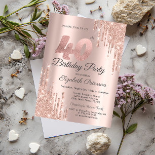 Invitation Rose Gold Parties scintillant Drips 40e fête d'ann