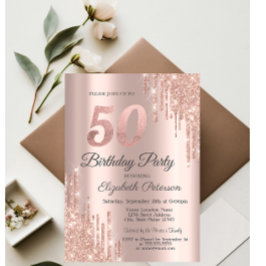 Invitation Rose Gold Parties scintillant Drips 50e fête d'ann