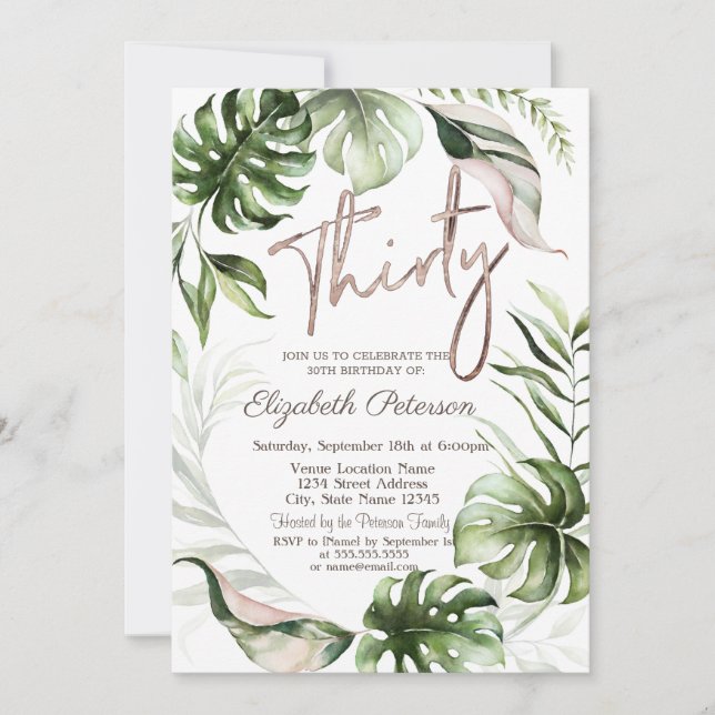 Invitation Rose Gold Parties scintillant Drips Feuille 30e an (Devant)