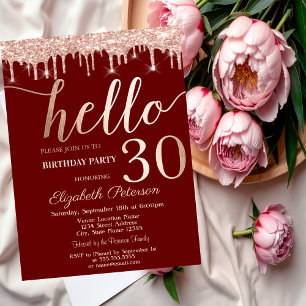 Invitation Rose Gold Parties scintillant Drips Red 30th Birth