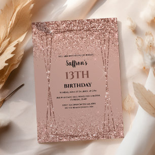 Invitation Rose Gold Parties scintillant Effet Anniversaire F