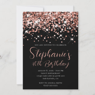 Invitation Rose Gold Parties scintillant Élégant 40e annivers