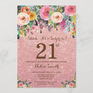 Invitation Rose Gold Parties scintillant Floral Surprise 21e 