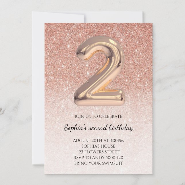 Invitation Rose Gold Parties scintillant Foil Girl 2e Balloon (Devant)
