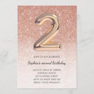 Invitation Rose Gold Parties scintillant Foil Girl 2e Balloon