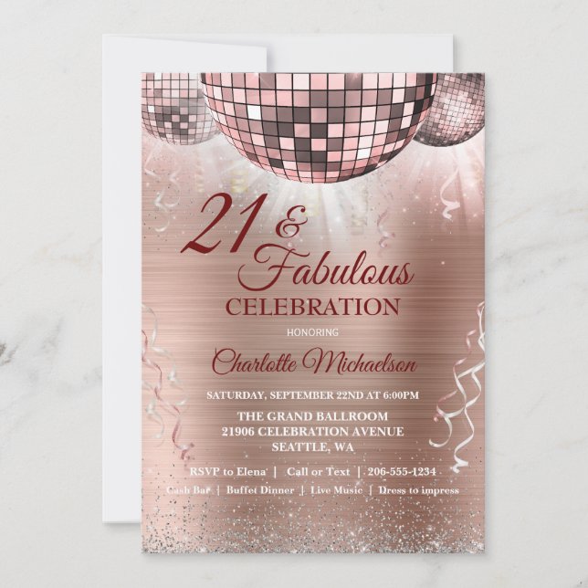 Invitation Rose Gold Parties scintillant Glam 21ème anniversa (Devant)