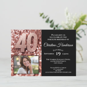 Invitation Rose Gold Parties scintillant Glam Photo 40th Birt