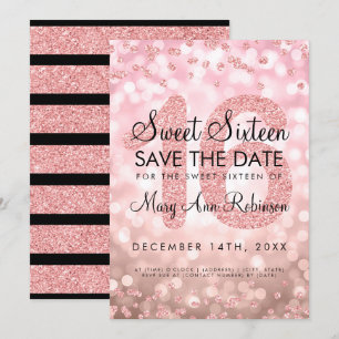 Invitation Rose Gold Parties scintillant Lights Sweet 16 Enre