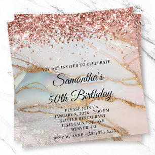 Invitation Rose Gold Parties scintillant Marbled Opal 50e ann
