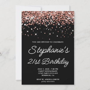 Invitation Rose Gold Parties scintillant Noir 21e anniversair