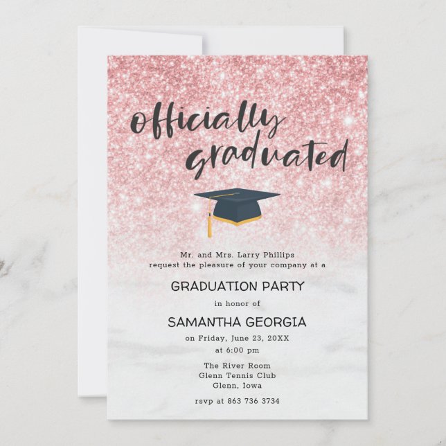 Invitation Rose Gold Parties scintillant Ombre Luxury Graduat (Devant)