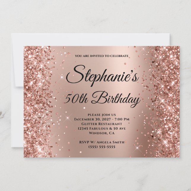 Invitation Rose Gold Parties scintillant Ombre Monogrammed 50 (Devant)