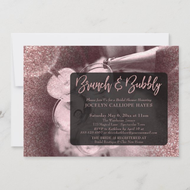 Invitation Rose Gold Parties scintillant Photo Brunch & Bubbl (Devant)