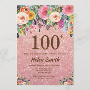 Invitation Rose Gold Parties scintillant Pink Floral 100e ann