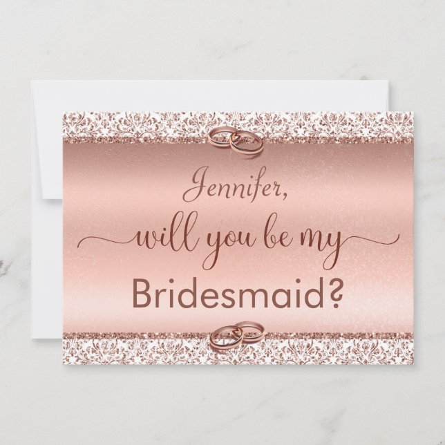 Invitation Rose Gold Parties scintillant Serez-Vous Ma Brides (Devant)